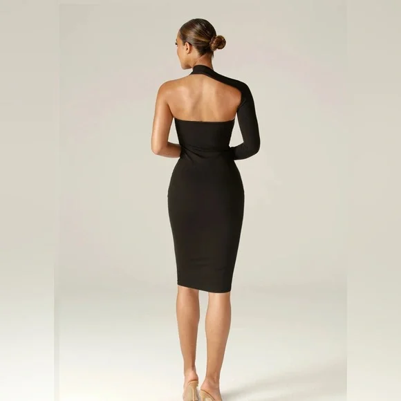 Alieva Dasha Modern Midi Dress Women Size S Black Bodycon One Shoulder NWT $245 - Picture 4 of 6